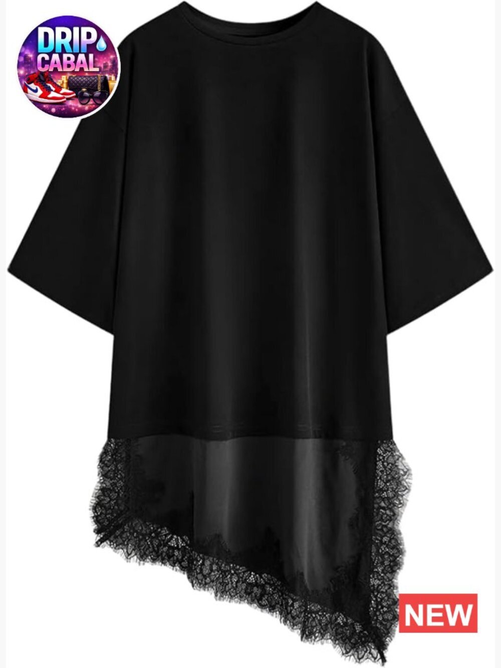 Asymmetrical Lace Trim T-Shirt for Women Y2k Short Sleeve Layering Top Casual